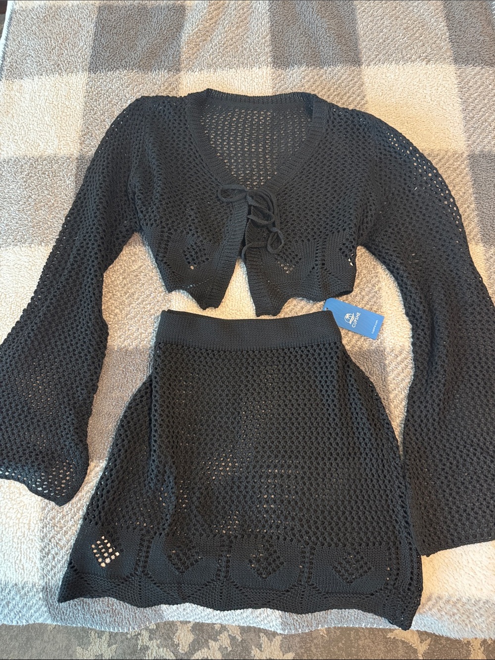 Cupshe Black Crochet Two-Piece Swim Cover Up Set - Picture 3 of 5